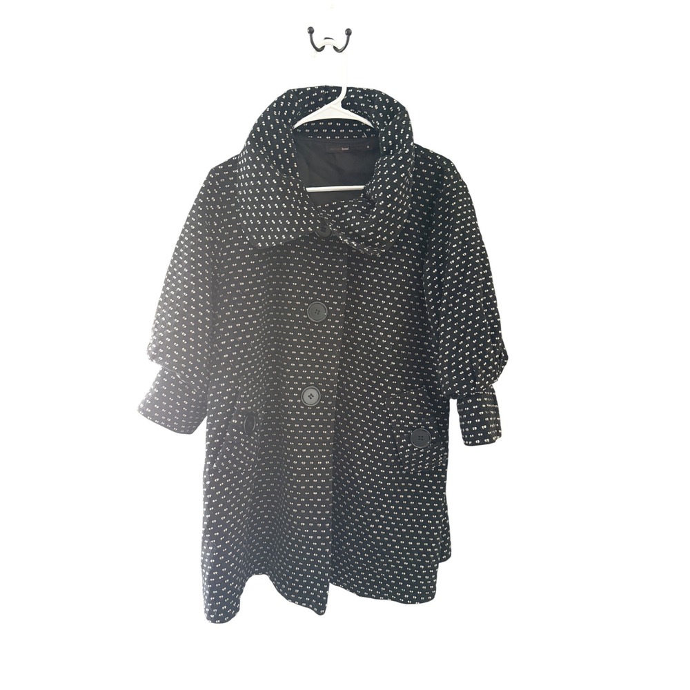 Hazel Womens Black White Twee Coquette Academia Button Front Pea Coat Size M